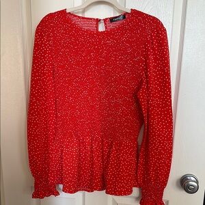 💚 Smocked Red Polka Dot Peplum Women's Top